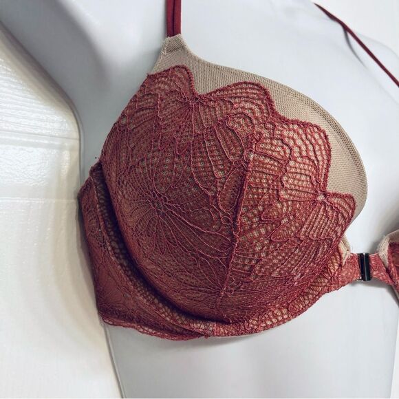 Victoria's Secret Very Sexy Push Up Bra Lace Front Closure Size 32D Pink Lace up - Picture 2 of 10